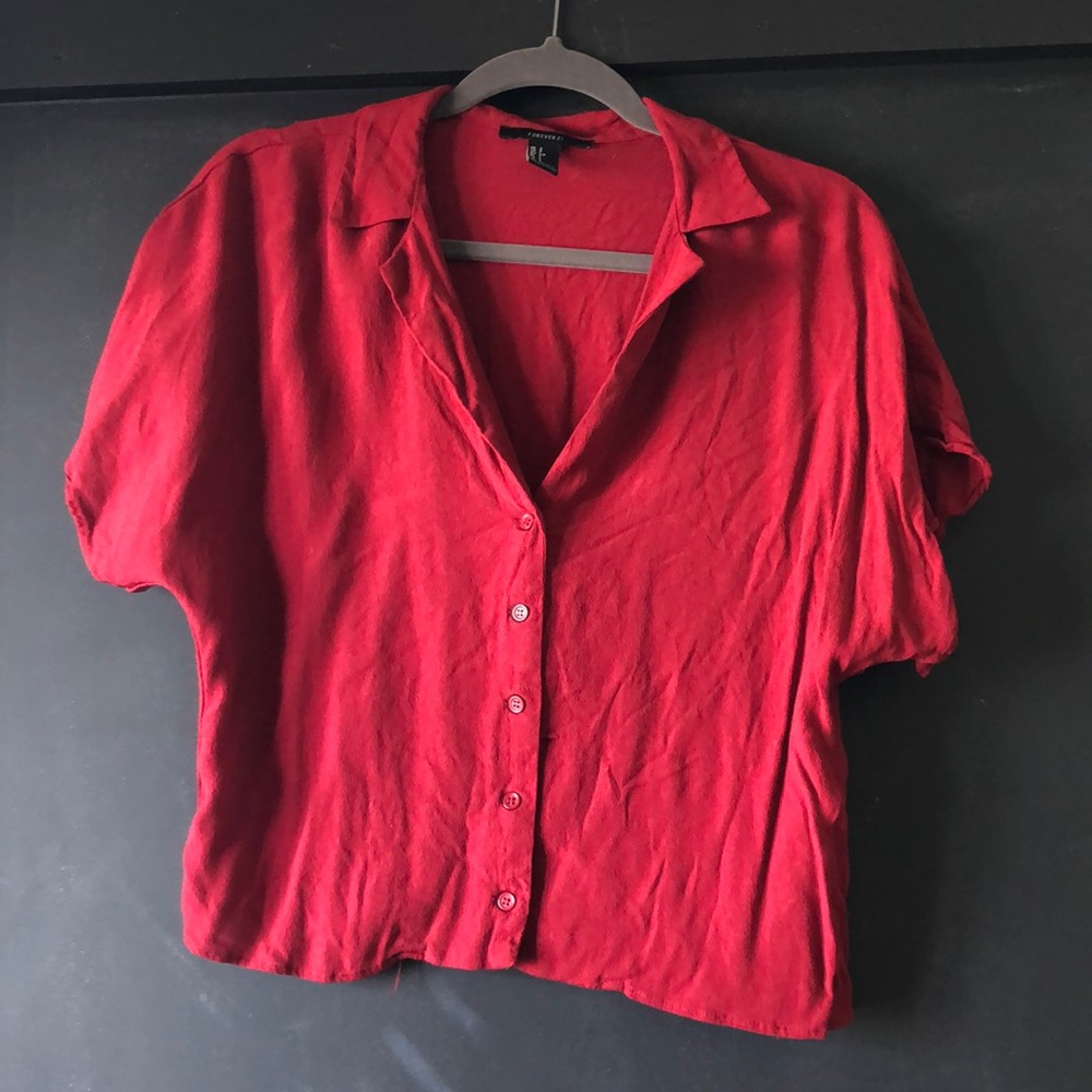 Red button down blouse